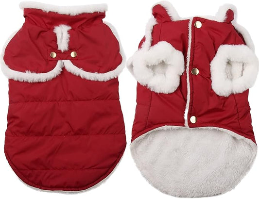 Shawl Design Fleece Lined Warm Dog Jacket for Winter Cold Weather,Soft Windproof Large Dog Coat,Red XXL