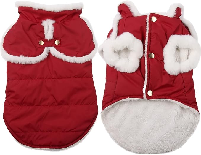 Shawl Design Fleece Lined Warm Dog Jacket for Winter Cold Weather,Soft Windproof Large Dog Coat,Red XXXL