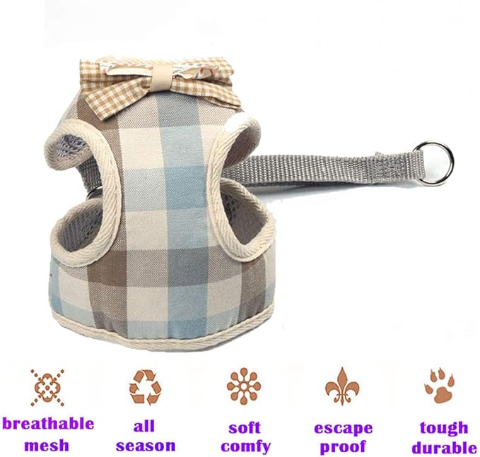 Puppy Harness and Leash Set for Walking Escape Proof Adjustable Soft Padded Mesh Front Vest Harness with Leash and Cute Bows Easy to Put On & Take Off Step in Dog Harness for Small Dogs and Cats