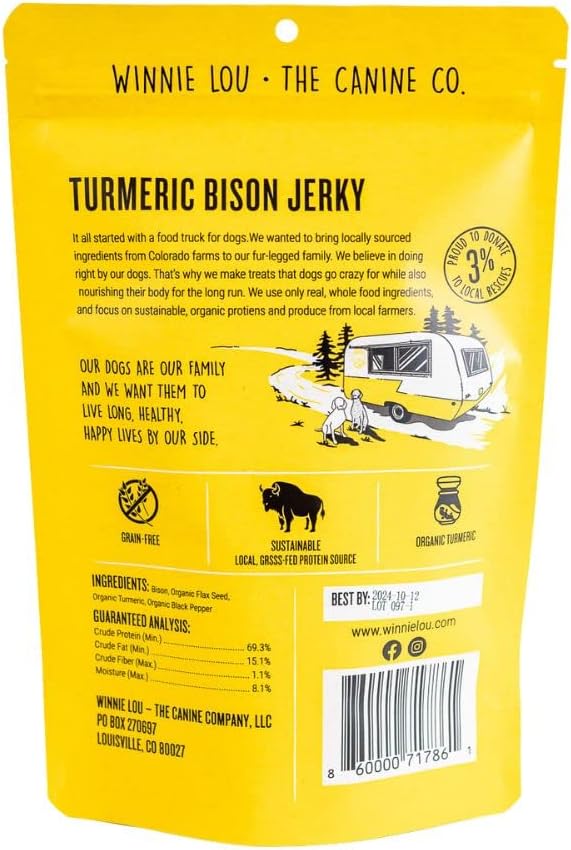 Winnie Lou - The Canine Co, Dog Treat Jerky Turmeric Bison, 2.5 Ounce