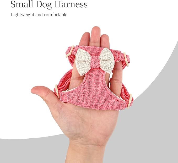 Didog Small Dog Harness Collar and Leash Set, Adjustable Lightweight Vest Harness with Cotton Soft Mesh for Small Dogs, Cats (Pink, S)