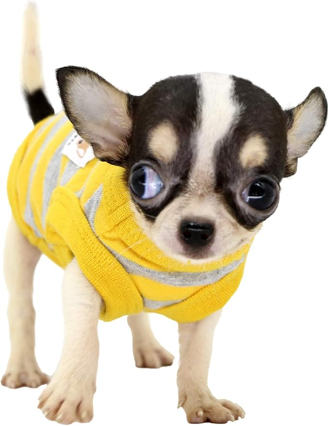 LOPHIPETS 100% Cotton Striped Dog Shirts for Small Dogs Chihuahua Puppy Clothes Tank Vest-Yellow and Gray Strips/XXS