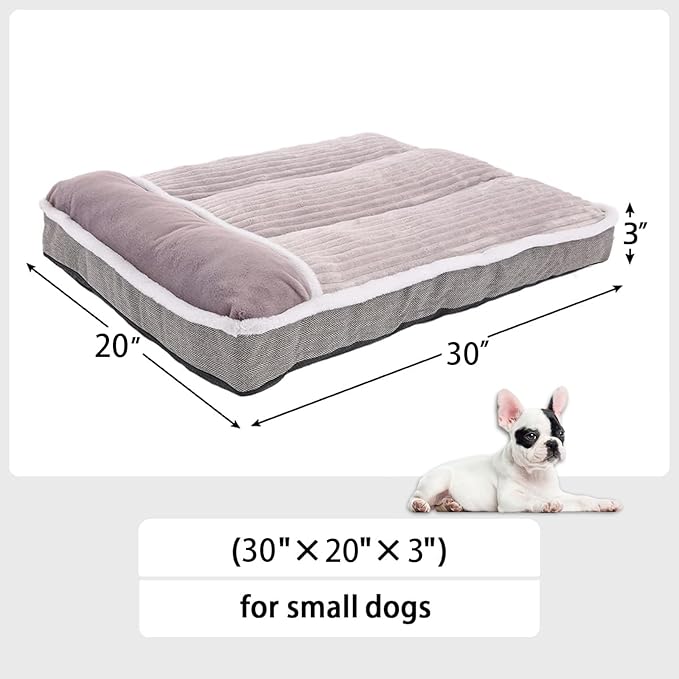 Dog Bed for Large Dogs, Dog Mattress with Pillow for Crate Kennel, Sofa pet Bed, Super Soft pet Bed for Medium, Jumbo, Small Dogs Breeds (Grey, Medium:(30”x20 x3)