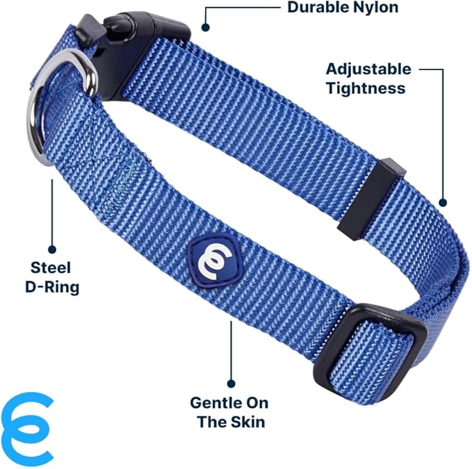 Blueberry Pet Dog Collar - Adjustable Nylon Dog Collars for Medium Dogs | Marinara Blue | Eco-Friendly, Durable, No Chew, Reflective Puppy Collar with D-Ring | Essentials for Active Dogs