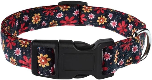Dog Collar, Adjustable Dog Collar for Small Medium Large Dogs, Cute Puppy Collar for Boy and Girl Dogs, Cute Design for Boys Girls Male Female Dog Pet Collar(Big Red Floral,L)
