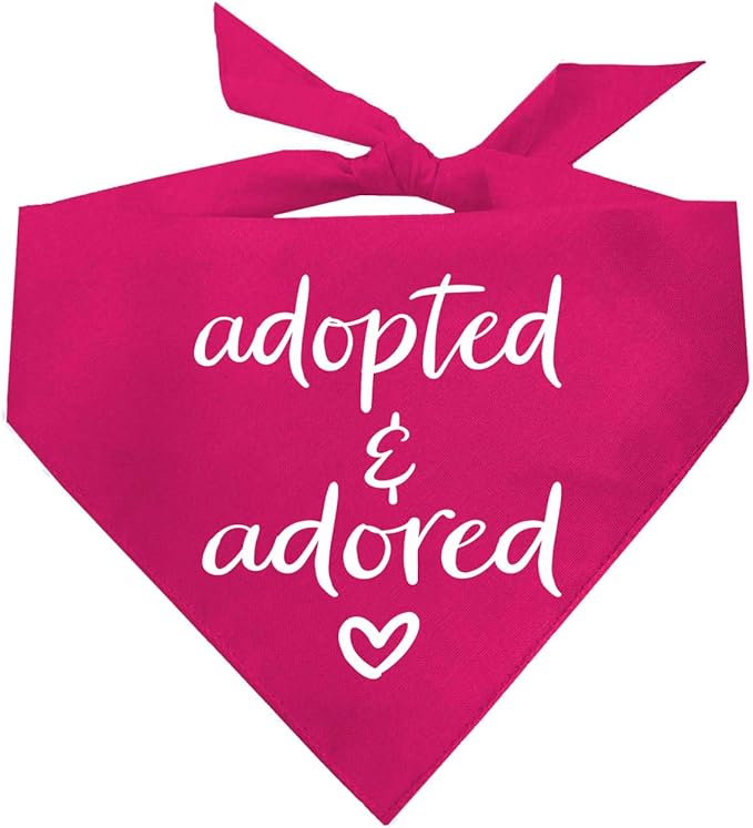 Adopted and Adored Dog Bandana | 100% Cotton Adjustable Triangle | Made in USA | Adoption Event Prop Photoshoot | Rescue | Royal Hot Pink X-Small (380)