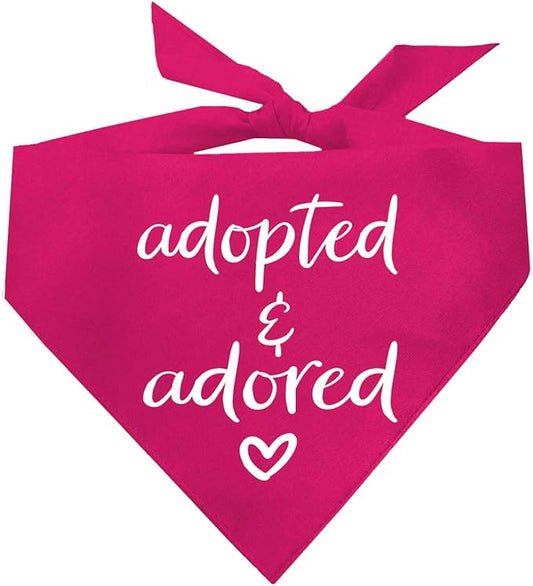 Adopted and Adored Dog Bandana | 100% Cotton Adjustable Triangle | Made in USA | Adoption Event Prop Photoshoot | Rescue | Royal Hot Pink X-Small (380)
