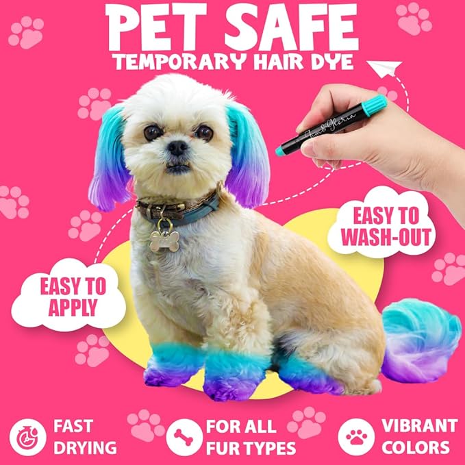 Jim&Gloria Washable Dog Hair Dye Markers, Pet Safe Grooming Kit, Temporary Fur Paint Animal Pens for Small to Large Boy and Girl Puppy Stuff Accessories, Birthday Gifts to Cat Lovers Set of 12 Color