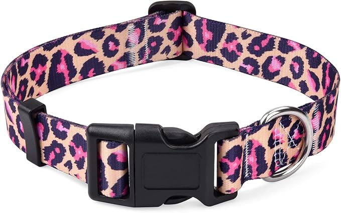 Mihqy Dog Collar with Bohemia Floral Tribal Geometric Patterns - Soft Ethnic Style Collar Adjustable for Small Medium Large Dogs(Pink Leopard,XS)