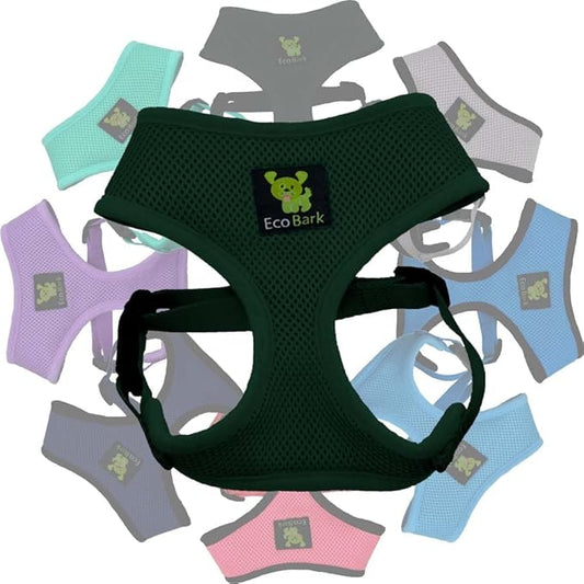 EcoBark Dog Harness - Soft Luxurious Mesh Over The Head No Pull No Choke Design - Breathable Halter Harness Vest - Eco-Friendly Easy Control for Puppy, Toy Breeds & Small Dogs (Small, Dark Green)