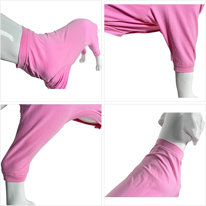 Lovelonglong Four Feet Dog Lightweight Pajamas, Pure Cotton Dog Jumpsuits 4 Legs Dog Onesies T-Shirt Stylish PJS Puppy Costume for Large Medium Small Dogs Pink XXL