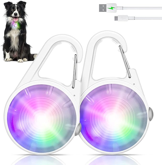 Dog Collar Light, 4 Modes Dog Lights for Night Walking, Rechargeable Pet Collar LED for Nighttime Clip on, IP68 Waterproof Pet Walking Accessories-2 Pack(White)
