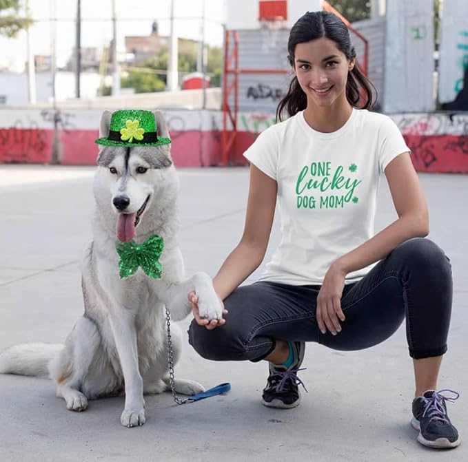 Dog St. Patrick's Day Costume, St Patricks Day Pet Outfit Green Shamrock Hat Bow Tie Collar for Small Medium Large Dogs (Green Shamrock)