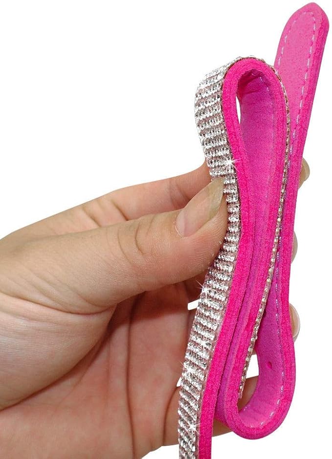 Rhinestone Dog Collar, Cute Dazzling Sparkling Soft Suede Leather Dog Cat Rhinestone Collar Crystal Diamond Pet Dog Puppy Collar(Hot Pink,M fit Neck 32-38 cm)