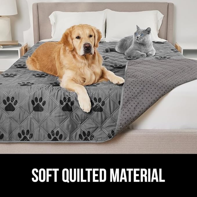GORILLA GRIP Waterproof Dog Bed Cover 68x82, Pet Blanket for Furniture, Sofa, Couch, Crate, Car, Sofa Throw Essential for Cats and Dogs, Tear and Slip Resistant Leakproof Cushion Cover, Gray Black Paw