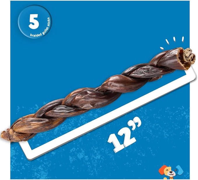 Jack&Pup Braided Beef Gullet Sticks for Dogs | 12" Beef Esophagus Dog Treats | Single Ingredient Beef Sticks for Dogs (5 Ct)