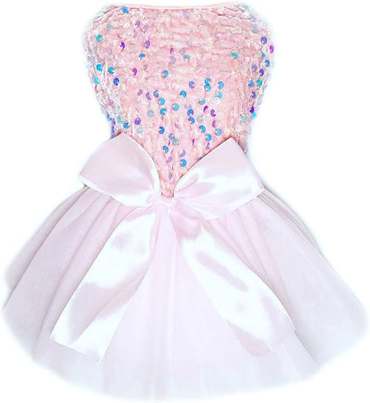 Dog Princess Formal Dress for Small Dogs Girl,Sparkling Sequins Sweet Pet Clothes Wedding Birthday Party Puppy Dresses,Cat Apparel Accessories Costumes Outfit Skirt Pink (Pink, Large)