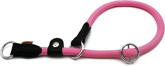 Braided Round Martingale Dog Collar, Training Collar with Slidable Stop Ring and Adjustable Stopper - Ideal for Extra Large Dogs (XL(1/2") - 24" Long, Pink)