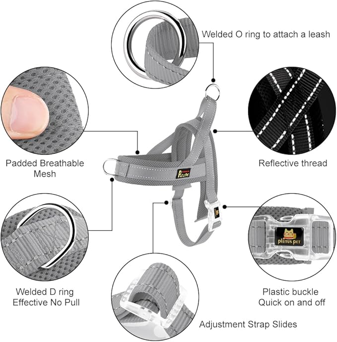 Plutus Pet No Pull Dog Harness with Breathable Mesh Padded, Adjustable Reflective Escape Proof Dog Harness, Quick Fit Dog Vest Harness for Small Medium Large Dogs(XS, Gray)