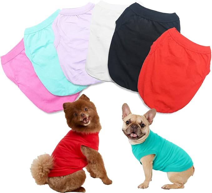 6 Pack Yorkie Clothes Plain Extra Small Dog T Shirt 100% Cotton Solid XS Puppy Clothes Blank Chihuahua Clothes Girl Puppy Tshirt for Boy Dogs Shirts Pet T-Shirt for Small Dogs Cats, Medium