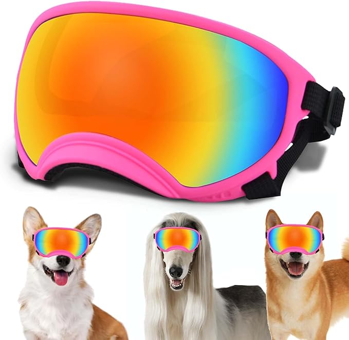 Small Dog Sunglasses Adjustable Strap UV Protection Winproof Dog Puppy Sunglasses Suitable Small Dog Pet Glasses Dogs Eyes Protection，Soft Dog Pink Frame&Colours Lens-Small YD-230706668