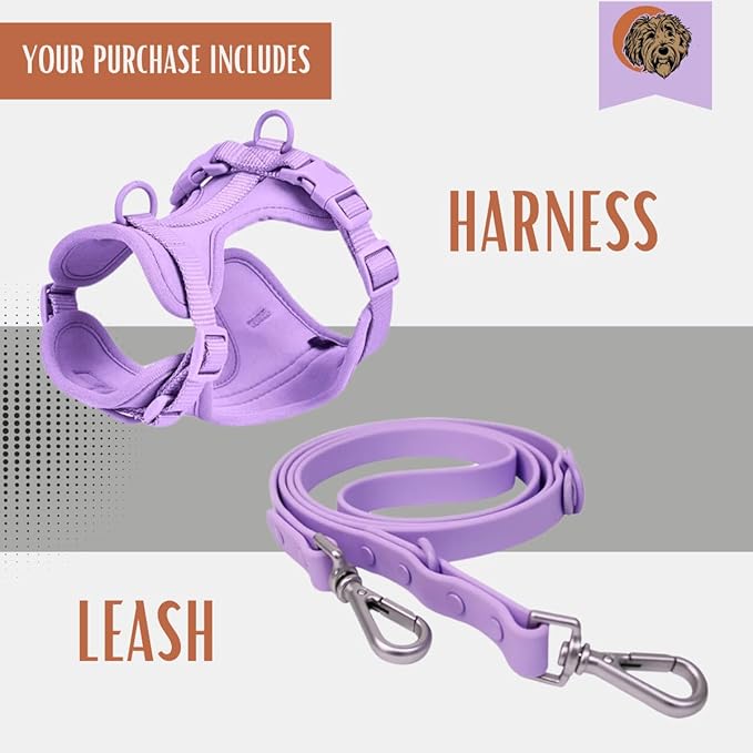 Tito's Closet Large Dog Harness and Leash Set, Soft Neoprene Material, No Pull Dog Harness, Purple, Large