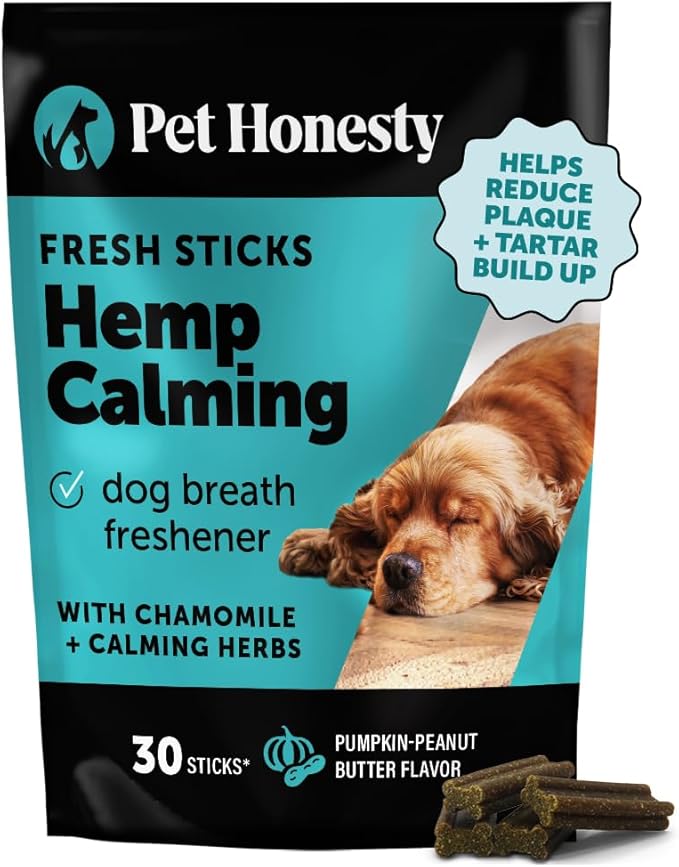 Hemp Calming Fresh Sticks - Dental Sticks for Dogs - Natural Dental Chews, Calming Support for Dogs, Reduce Hyperactivity and Anxiety, Freshen Dog Breath, Reduce Plaque + Tartar - (30 ct)