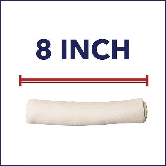 Pet Factory 100% Made in USA Beefhide 8" Rolls Dog Chew Treats - Natural Flavor, 10 Count/1 Pack