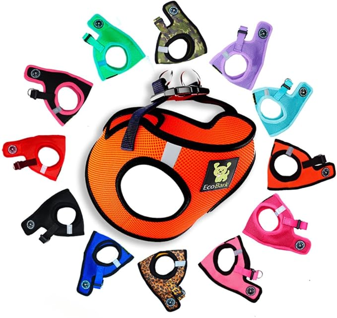 EcoBark Step in Dog Harness - Eco-Friendly Teacup Dog Harnesses for XXS, XS, and Small Dogs - Reflective and Adjustable Mini Body Halter Vest -Tiny Soft Mesh Toy Breed Harness (Orange, XXXS)