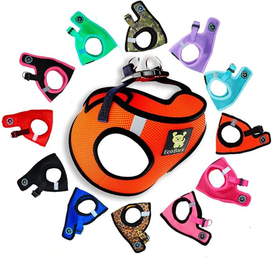 EcoBark Step in Dog Harness - Eco-Friendly Teacup Dog Harnesses for XXS, XS, and Small Dogs - Reflective and Adjustable Mini Body Halter Vest -Tiny Soft Mesh Toy Breed Harness (Orange, XXXS)