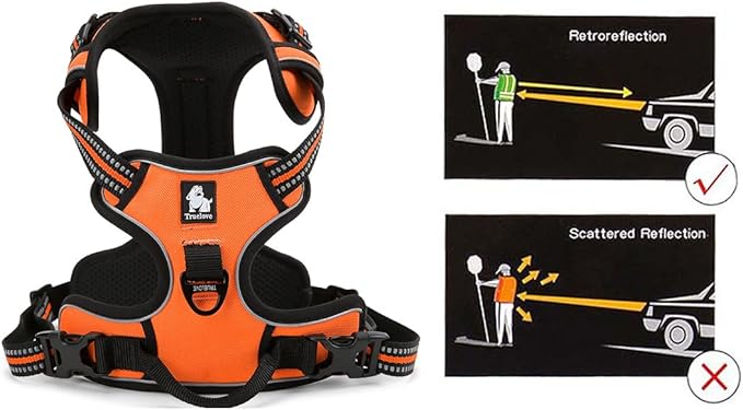 Soft Front Dog Harness .Best Reflective No Pull Harness with Handle and 2 Leash Attachments