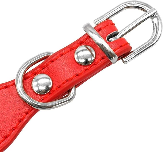 Cute Flower Rhinestone Dog Collar, Bling Collar PU Leather Adjustable Sizes Small Medium Large (Red)