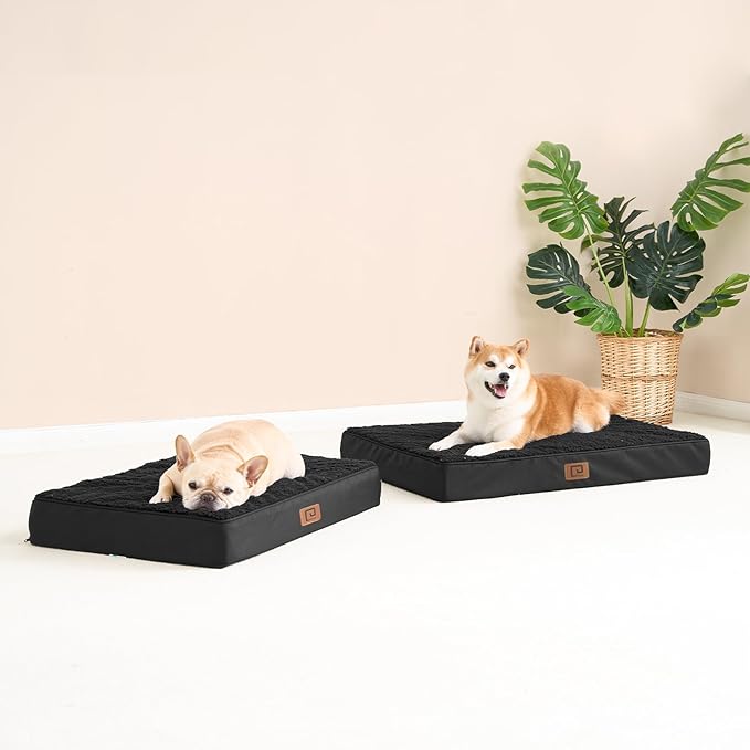 EHEYCIGA Orthopedic Dog Beds for Large Dogs with Removable Washable Cover for Crate, Black, 35x23