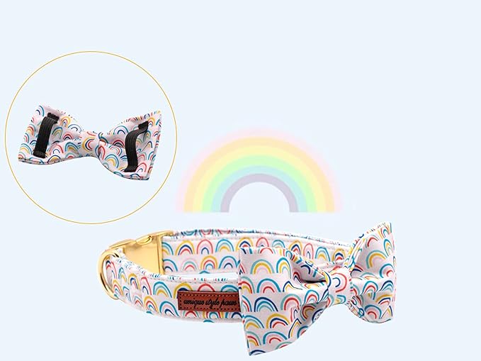 Unique style paws Rainbow Colorful Dog Collar with Bow Pet Gift Adjustable Soft and Comfy Bowtie Collars for Small Medium Large Dogs