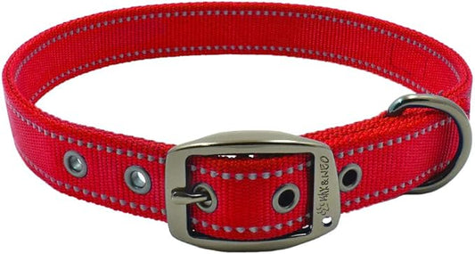 Max and Neo MAX Reflective Metal Buckle Dog Collar - We Donate a Collar to a Dog Rescue for Every Collar Sold (Medium, RED)