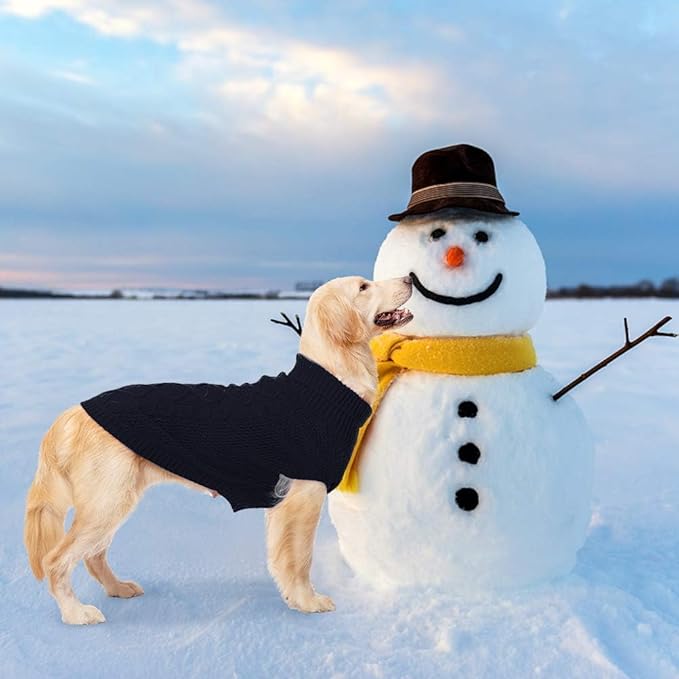 Mihachi Turtleneck Dog Sweater - Winter Coat Apparel Classic Cable Knit Clothes with Leash Hole for Cold Weather, Ideal Gift for Pet in New Year Medium