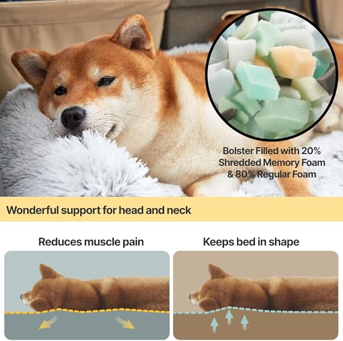 Codi Dog Bed for Couch - Calming Dogs Beds for X-Large Pets, Fluffy Plush Cats Mat, Anti Anxiety Pet Mats with Removable Washable Cover Protector for Sofa, Ash Brown, 45x37x6 inches