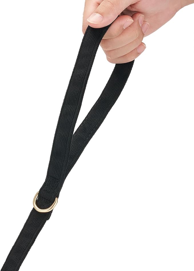 Soft Corduroy Dog Collar and Leash Set, Adjustable Cotton Dog Collars with Metal Buckle and Lead for Large Dogs,Black