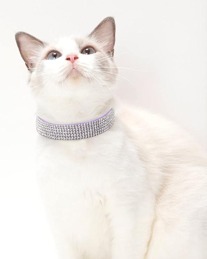 Dog Collar for Large Dogs, Adjustable Leather Suede Bling Dog Collars，Purple Dog Collar Cat Collar, Rhinestone Dog Collar(L, Purple)