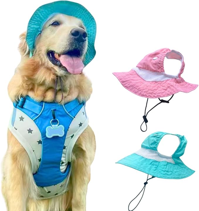 Dog Hat with Ear Hole for Large Dog Sunscreen Summer Bucket Hats Cat Suncare Cooling Outdoor Hat Sun Protection Pet Caps (Blue, X-Large)