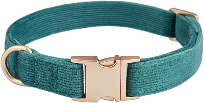 Soft Dog Collar with Metal Buckle Adjustable Durable Comfort Cotton Corduroy Collars for Small Medium Large Dogs Velvet Dog Collars,Dark Green,Small