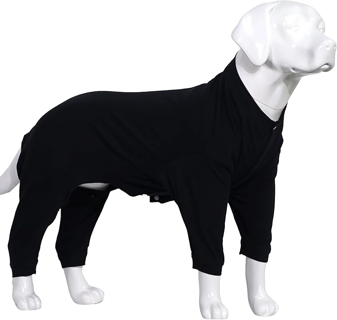 Lovelonglong Four Feet Dog Lightweight Pajamas, Pure Cotton Dog Jumpsuits 4 Legs Dog Onesies T-Shirt Stylish PJS Puppy Costume for Large Medium Small Dogs Black XL