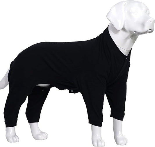 Lovelonglong Four Feet Dog Lightweight Pajamas, Pure Cotton Dog Jumpsuits 4 Legs Dog Onesies T-Shirt Stylish PJS Puppy Costume for Large Medium Small Dogs Black M
