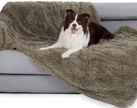 gogobunny Waterproof Dog Blanket for Large Dogs, Cats, Puppy, Reversible Faux Fur Pet Throw Blanket, Washable,Calming Furniture Protection for Sofa Bed (33x77 Inch (Pack of 1), Stone)