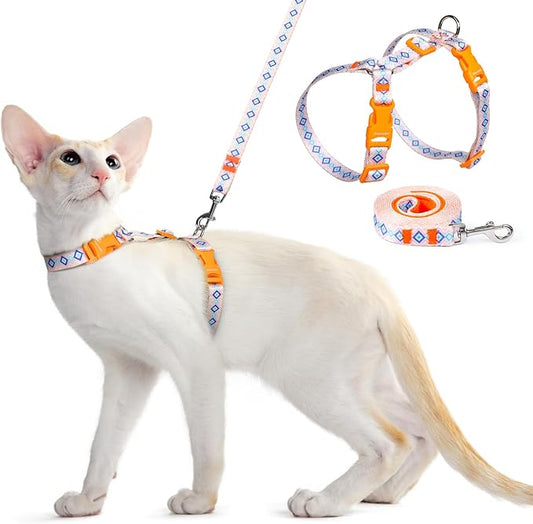 Dooradar Cat Harness and Leash, Escape Proof Adjustable Kitten Vest, Lightweight Soft Pet Straps, Easy Wearing for Small Medium Kitty Safe Walking Travel Control, White, S