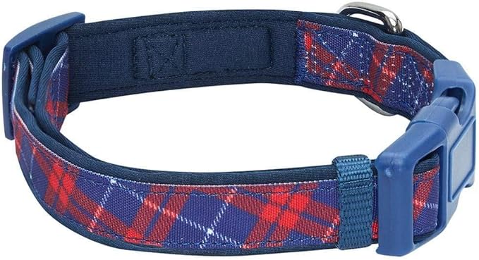 Blueberry Pet 7 Patterns Soft & Comfy Scottish Iconic Navy Blue & Red Plaid Padded Adjustable Dog Collar, Medium, Neck 14.5"-20"