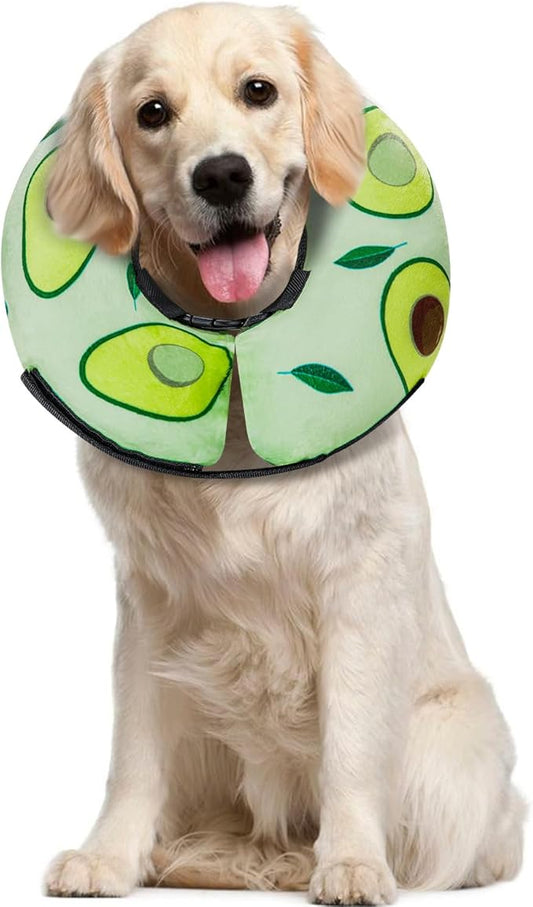 Dog Cone Collar for Small to Large Dogs for After Surgery, Pet Inflatable Neck Donut Collar Soft Protective Recovery Cone for Dogs and Cats - Alternative E Collar Does Not Block Vision - Avocado,L