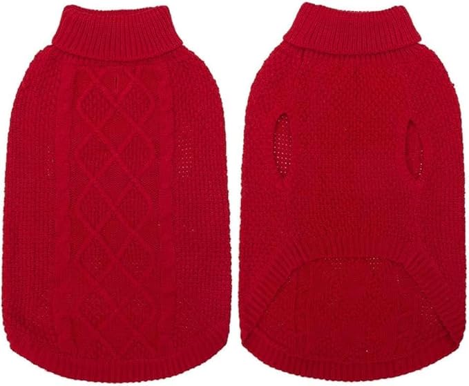 Mihachi Turtleneck Dog Sweater - Winter Coat Apparel Classic Cable Knit Clothes with Leash Hole for Cold Weather, Ideal Gift for Pet in New Year