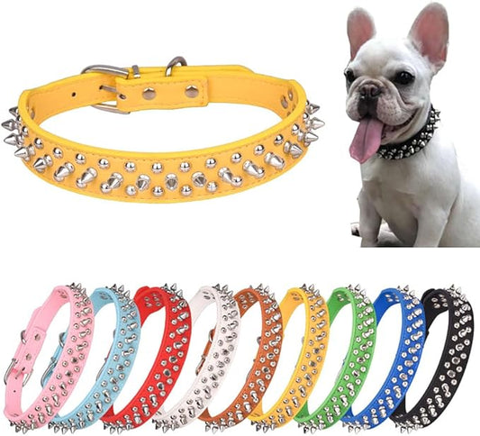 Yellow Puppy Spike Collar, Mushrooms Rivet Spiked Dog Collar Anti-Bite Studded Protective Pet Neck Faux Leather Cat Collars for XXS XS Small Medium Large Boy Dogs Male Kitten Goat, XS