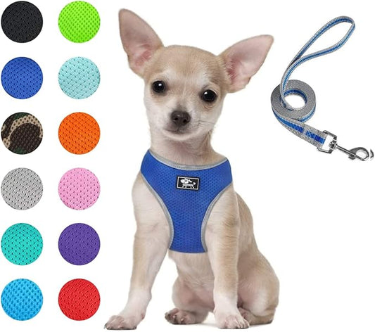 Puppy Harness and Leash Set - Dog Vest Harness for Small Dogs Medium Dogs- Adjustable Reflective Step in Harness for Dogs - Soft Mesh Comfort Fit No Pull No Choke (S, Blue)